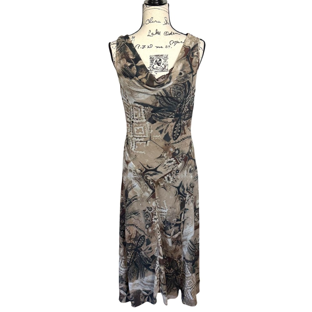 Amanda Lane Abstract Print Cowl Neck Asymetrical Midi Dress, 8 Fairy Grunge